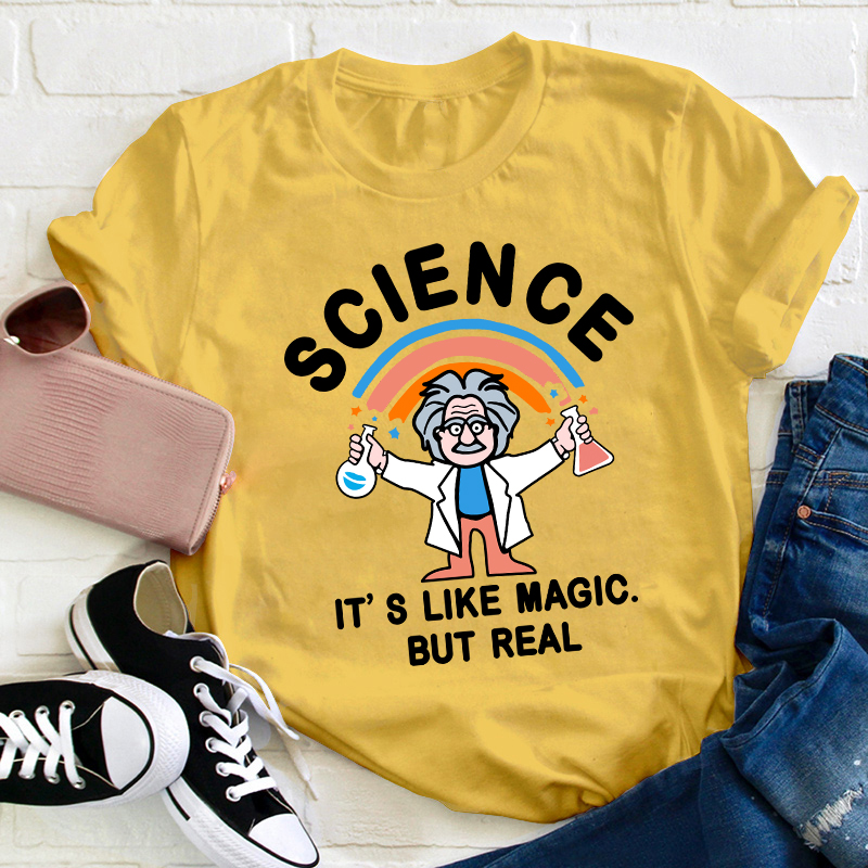 Rainbow Science It's Like Magic But Real Vintage Teacher T-Shirt