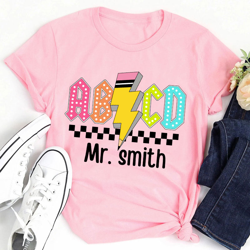 Personalized Teacher's Name Lightning Pencil Icon Teacher T-Shirt
