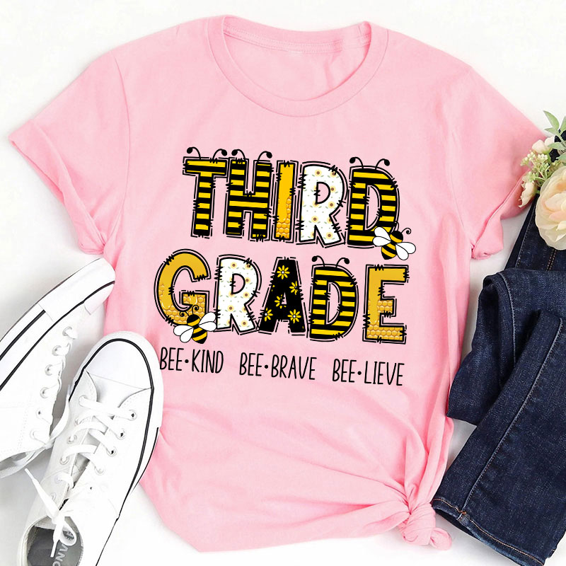 Personalized Grade Funny Bee Font Design Teacher T-Shirt Sale-Teachersgram