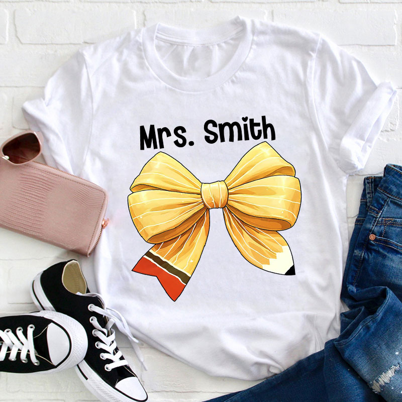 Personalized Name Teacher Bow Teacher T-Shirt