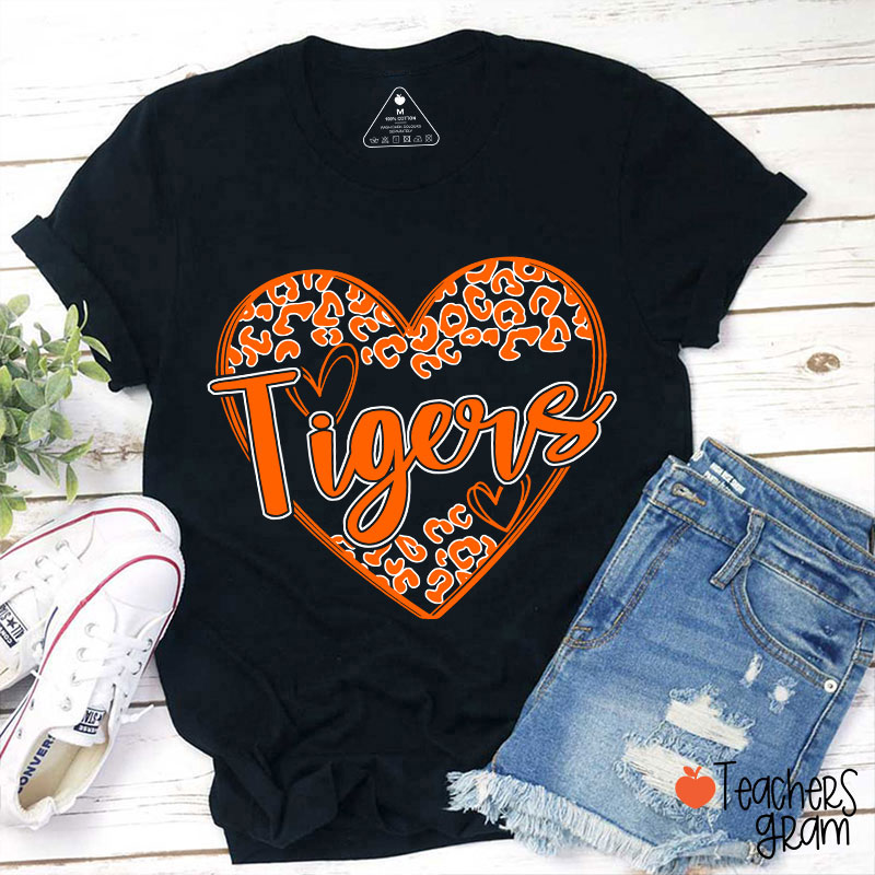 Personalized School Mascot Heart Leopard Teacher T-Shirt