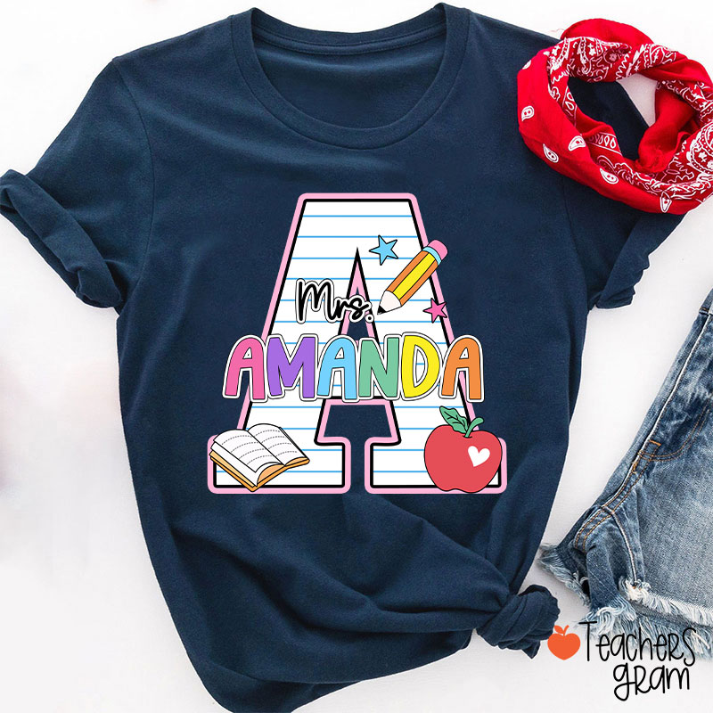Personalized Name Initials Design Cute Icon Teacher T-Shirt