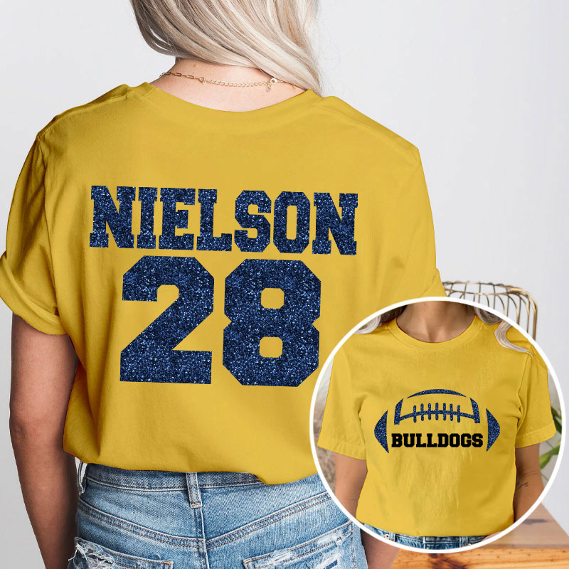 Personalized Mascot Name And Number Football Game Day Teacher Two Sided T-Shirt
