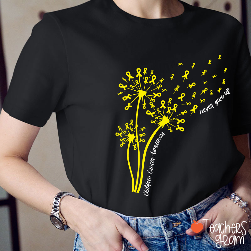 Childhood Cancer Awareness Never Give Up Teacher T-Shirt