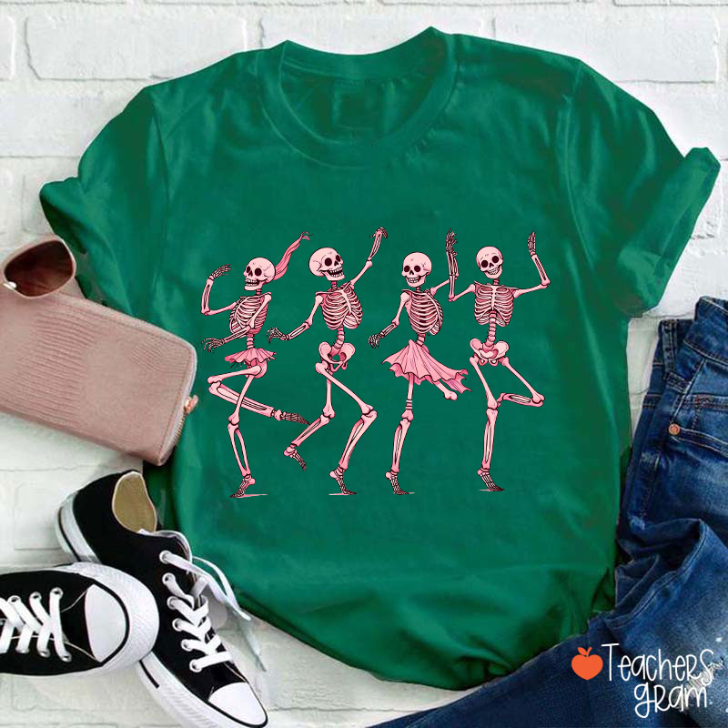 Pink Dancing Skeleton Teacher T-Shirt