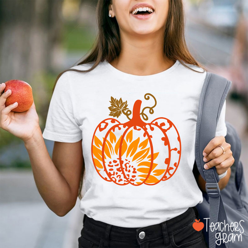Sunflower And Pumpkin Teacher T-Shirt