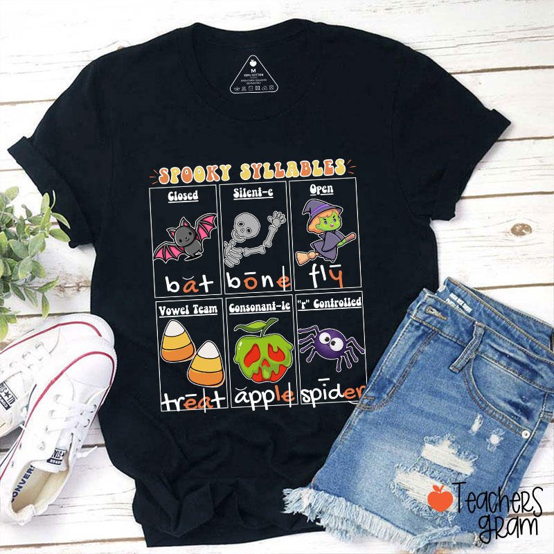 Halloween Reading Spooky Syllables Teacher T-Shirt