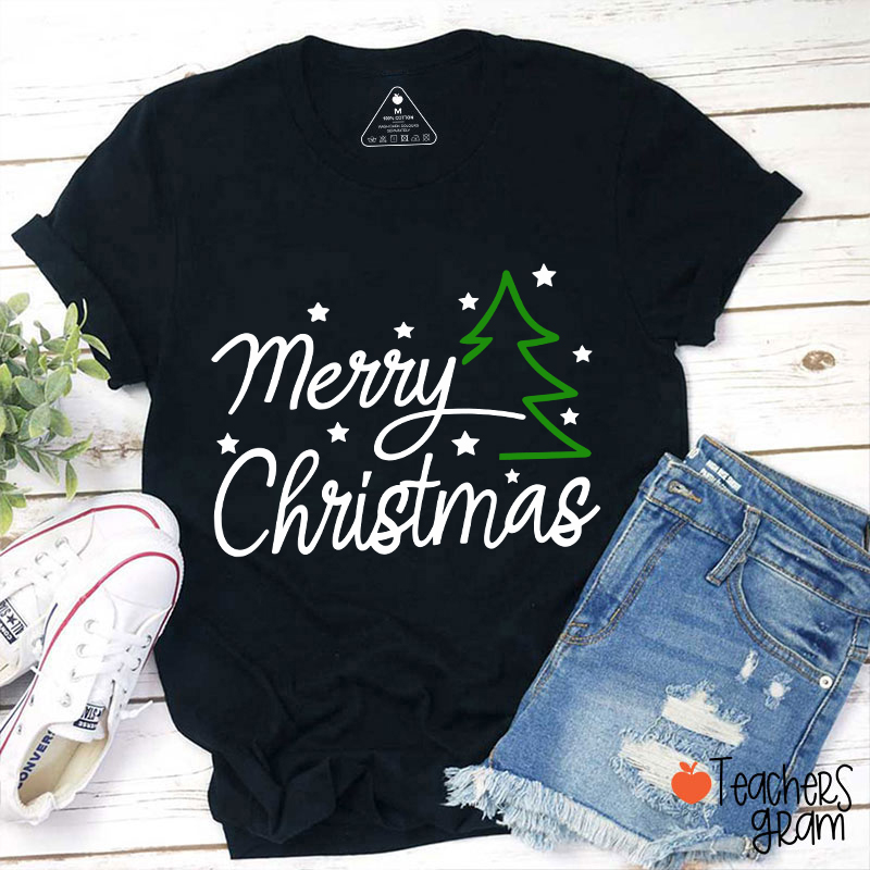 Merry Christmas Snow Tree Teacher T-Shirt