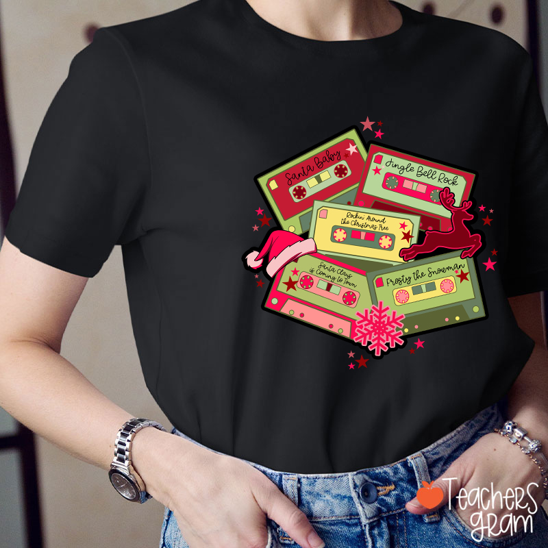 Christmas Music Cassette Tapes Teacher T-Shirt
