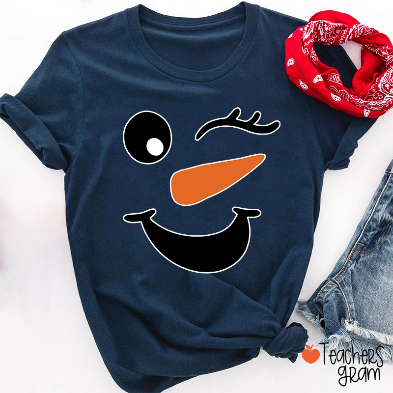 Personalized Cute Snowman Face Teacher T-Shirt