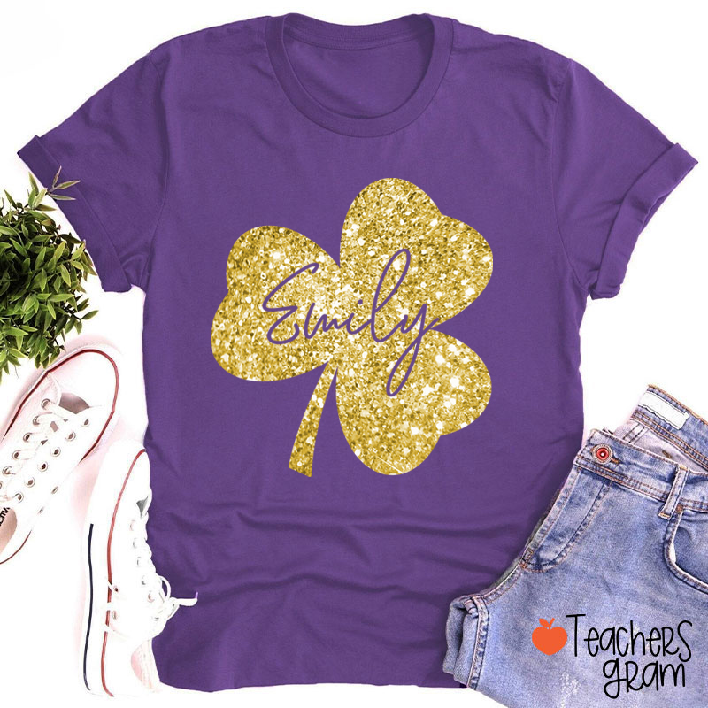 Personalized Clover Glitter Teacher T-Shirt
