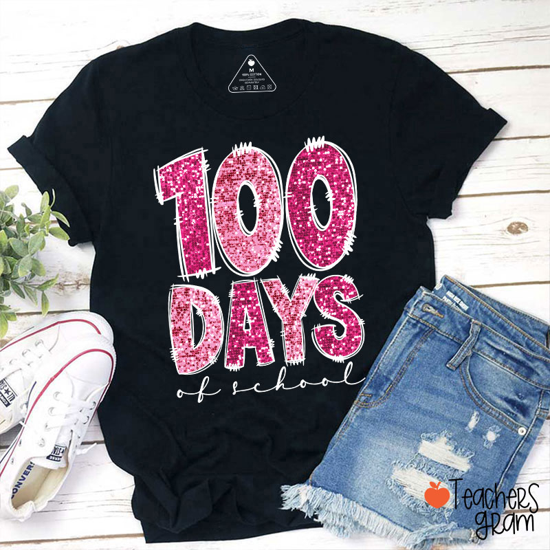 Glitter 100 Days Of School Teacher T-Shirt Sale-Teachersgram