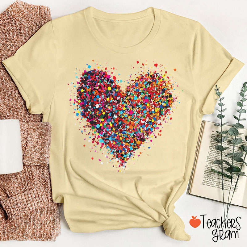 Confetti Heart Valentines Day Teacher T-Shirt
