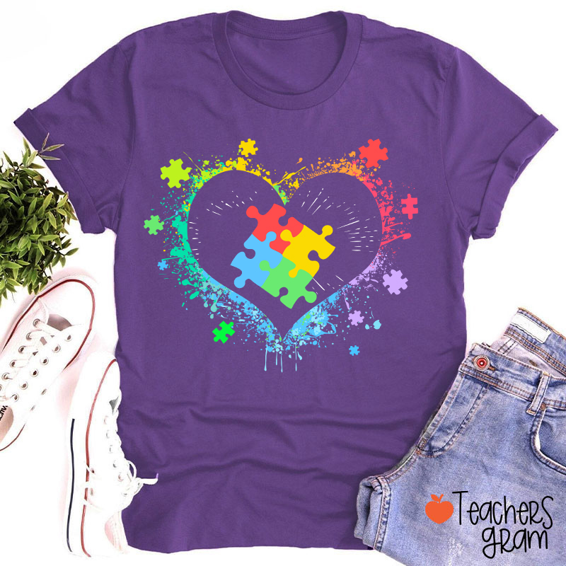 Autism Awareness Love Heart Teacher T-Shirt