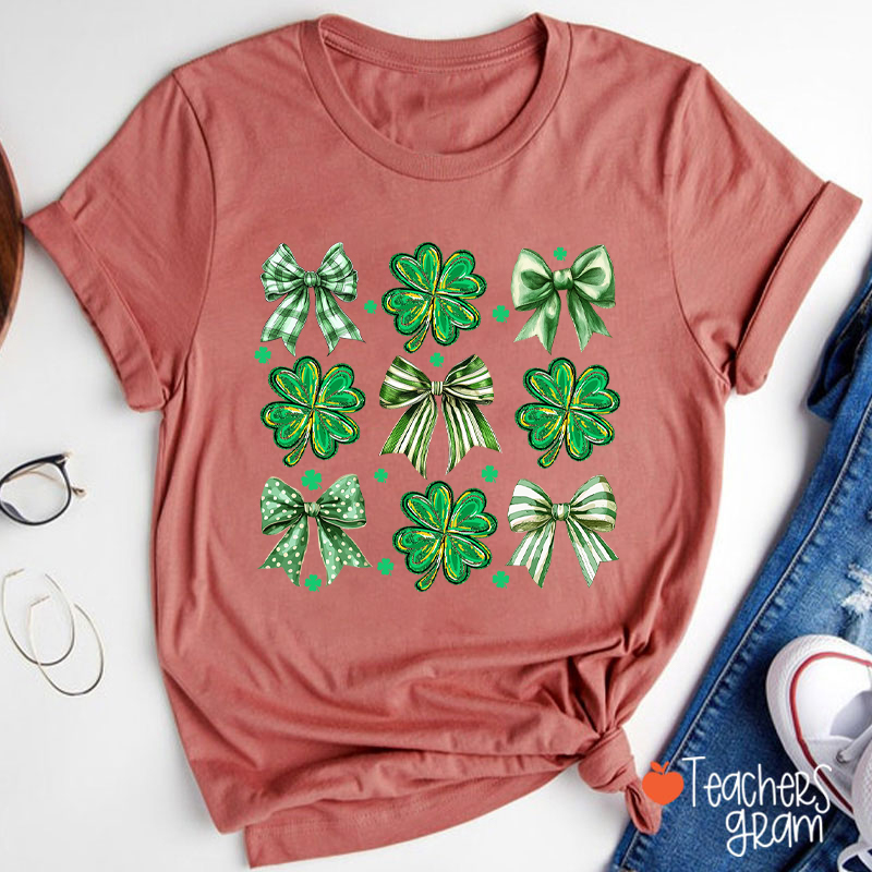 Four Leaf Clover Bow Teacher T-Shirt