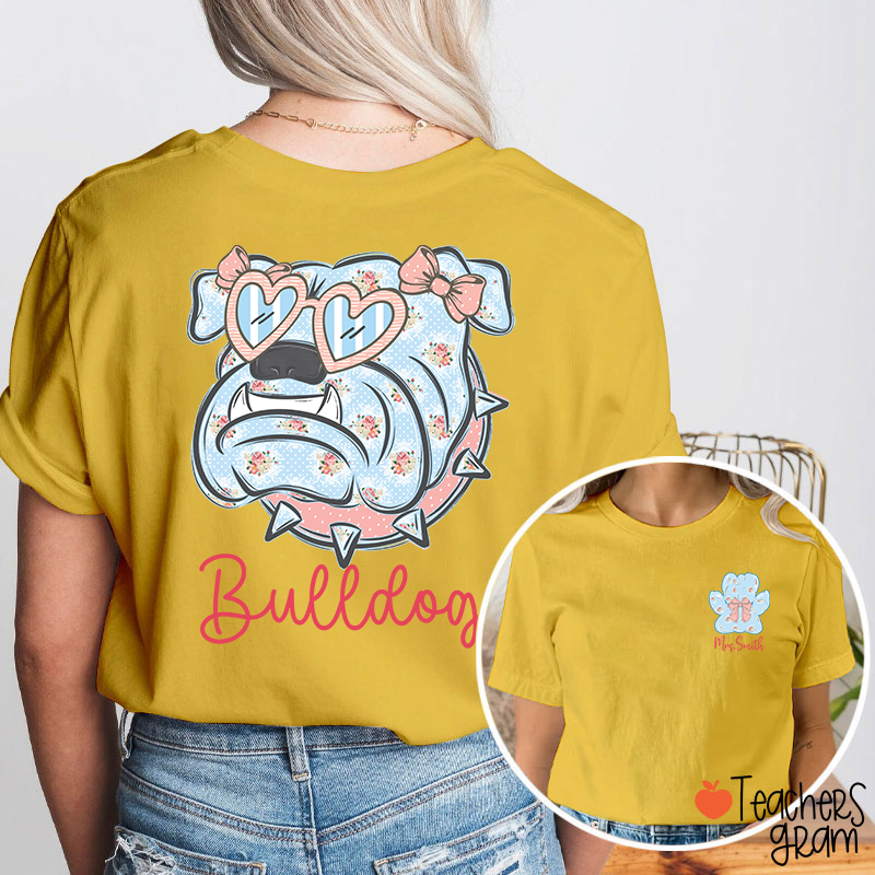 Personalized Mascot And Name Cute Coquette Bow Teacher Two Sided T-Shirt