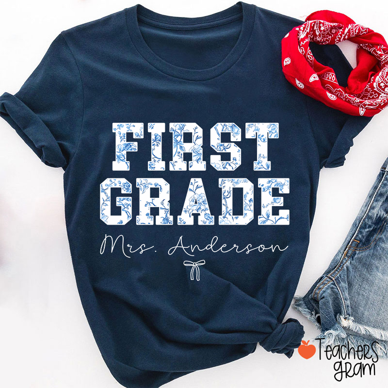 Personalized Name And Grade Trendy Teacher T-Shirt