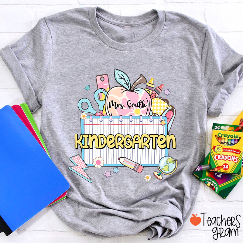 Personalized Grade And Name Apple Notebook Teacher T-Shirt