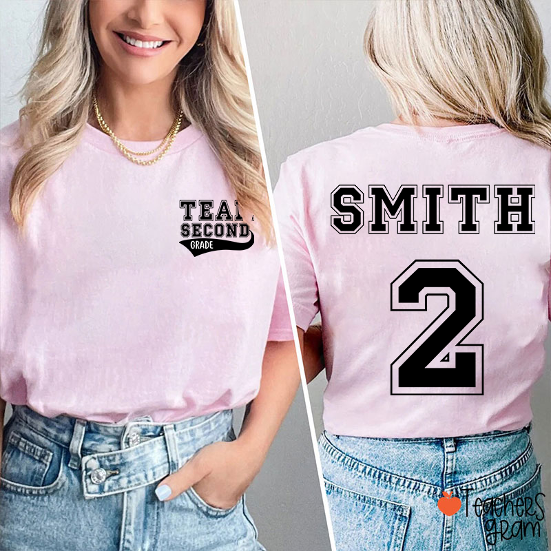 Personalized Retro Style Grade And Name Teacher Two Sided T-Shirt