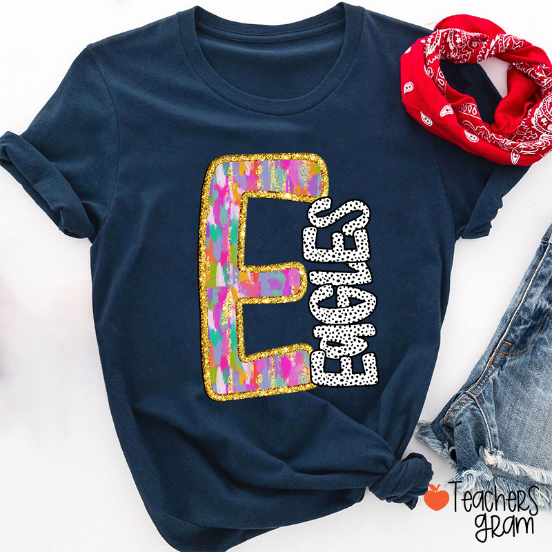 Personalized Mascot Colorful Initials Polka Dot Teacher T-Shirt