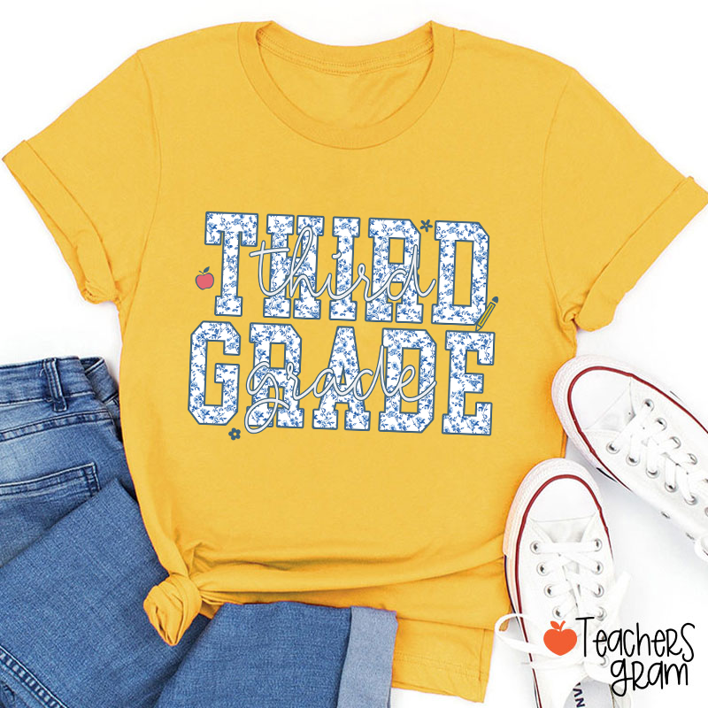Personalized Grade Blue And White Porcelain Teacher T-Shirt