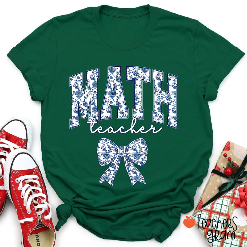 Personalized Text Blue And White Porcelain Bow Teacher T-Shirt