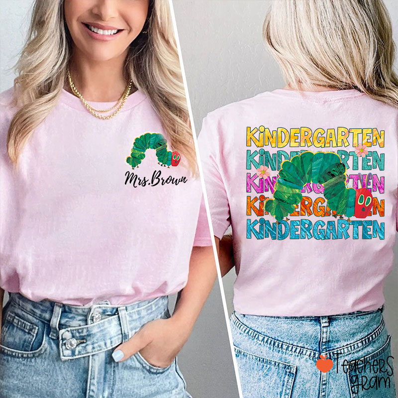 Personalized Grade And Name Cute Caterpillar Teacher Two Sided T-Shirt