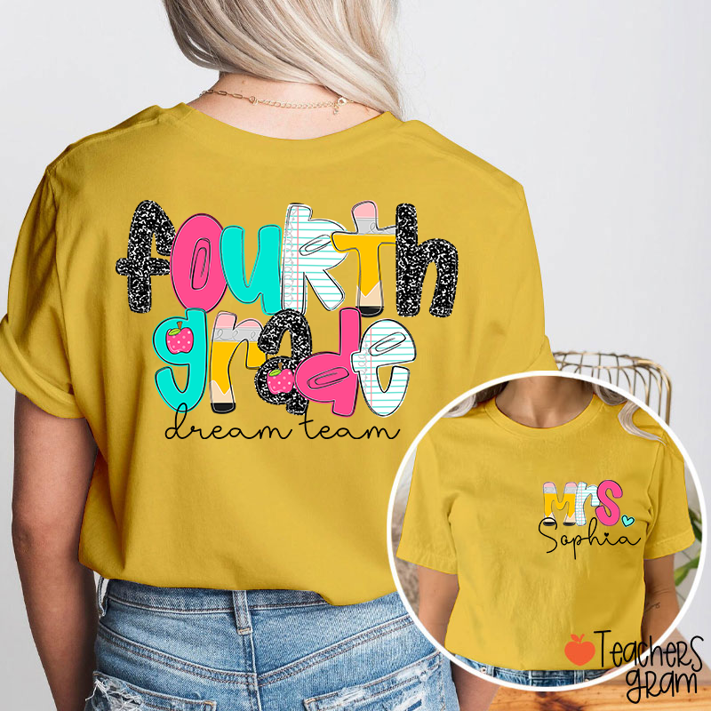 Personalized Grade And Name Pencil Notebook Teacher Two Sided T-Shirt