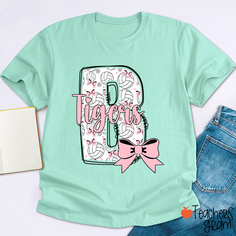 Personalized Mascot And Sport Initials Bow Teacher T-Shirt