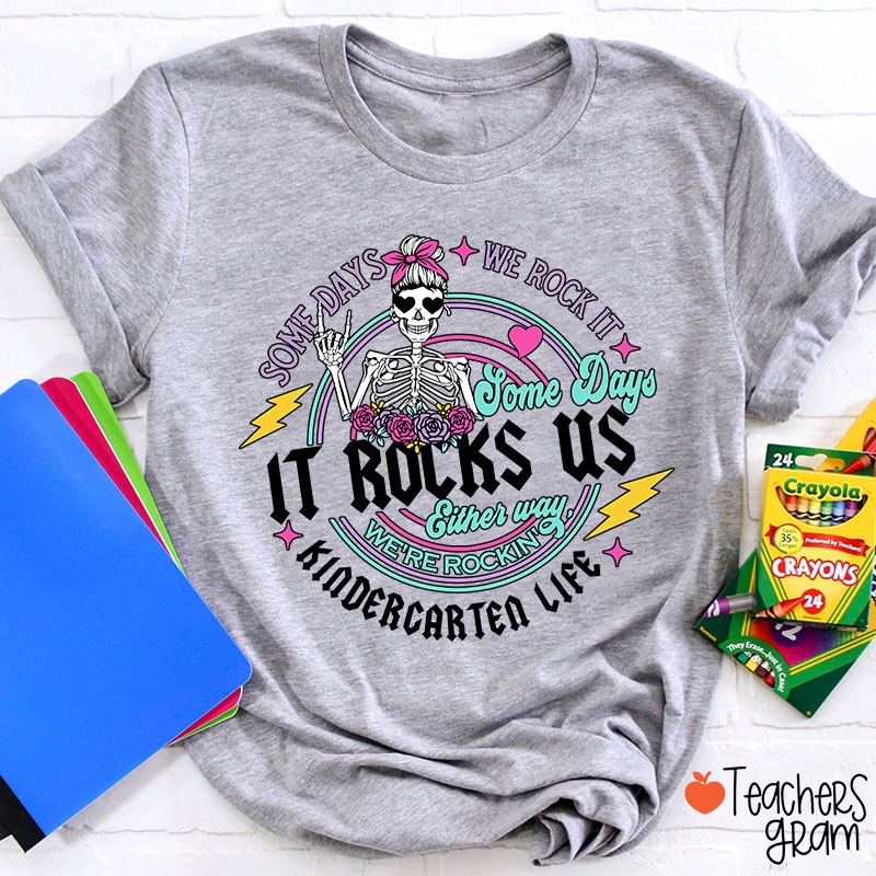 Personalized Grade Name Rock Skull Bow Lightning Teacher T-Shirt