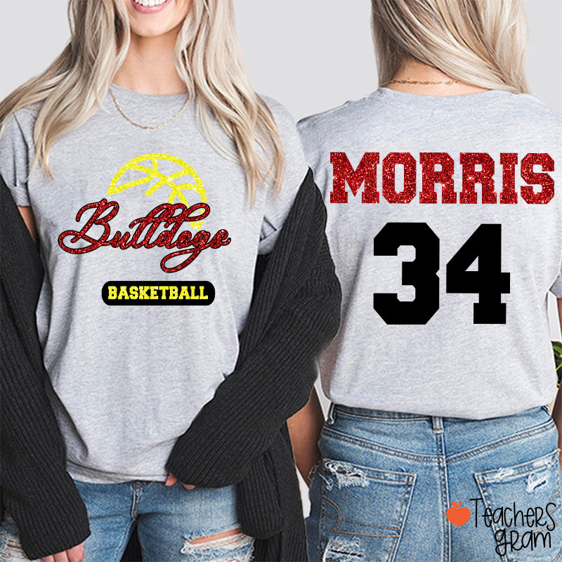 Personalized Mascot And Sport Imitation Glitter Teacher Two Sided T-Shirt