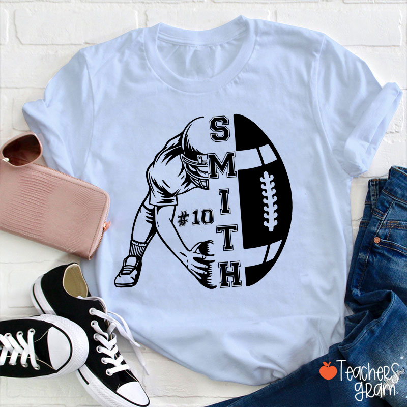 Personalized Name And Number Football Game Day Teacher T-Shirt