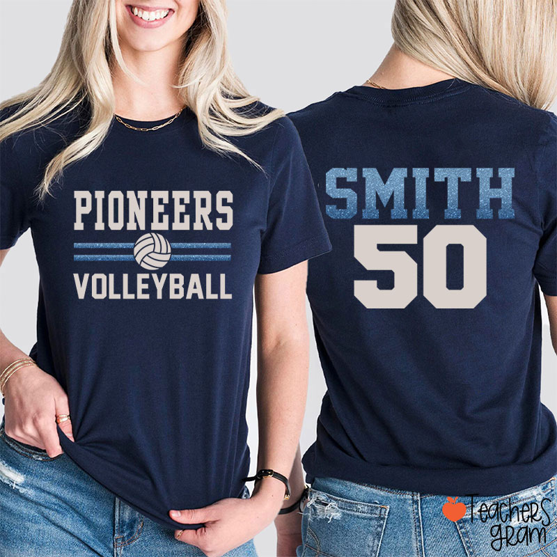 Personalized Mascot And Sport Imitation Glitter Teacher Two Sided T-Shirt