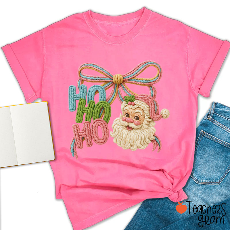 Faux Yarn Ho Ho Ho Merry Christmas Teacher T-shirt