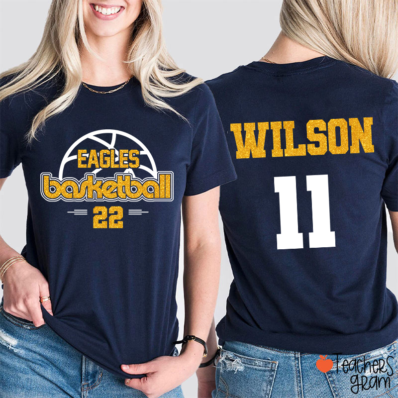 Personalized Mascot And Sport Faux Glitter Teacher Two Sided T-Shirt