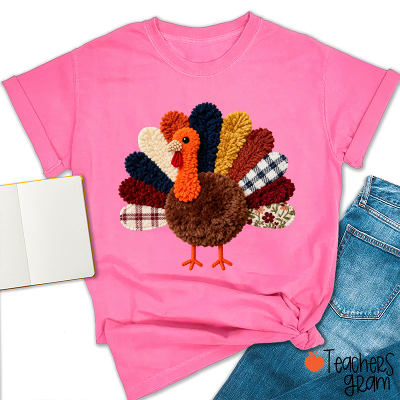 Faux Yarn Turkey Teacher T-shirt