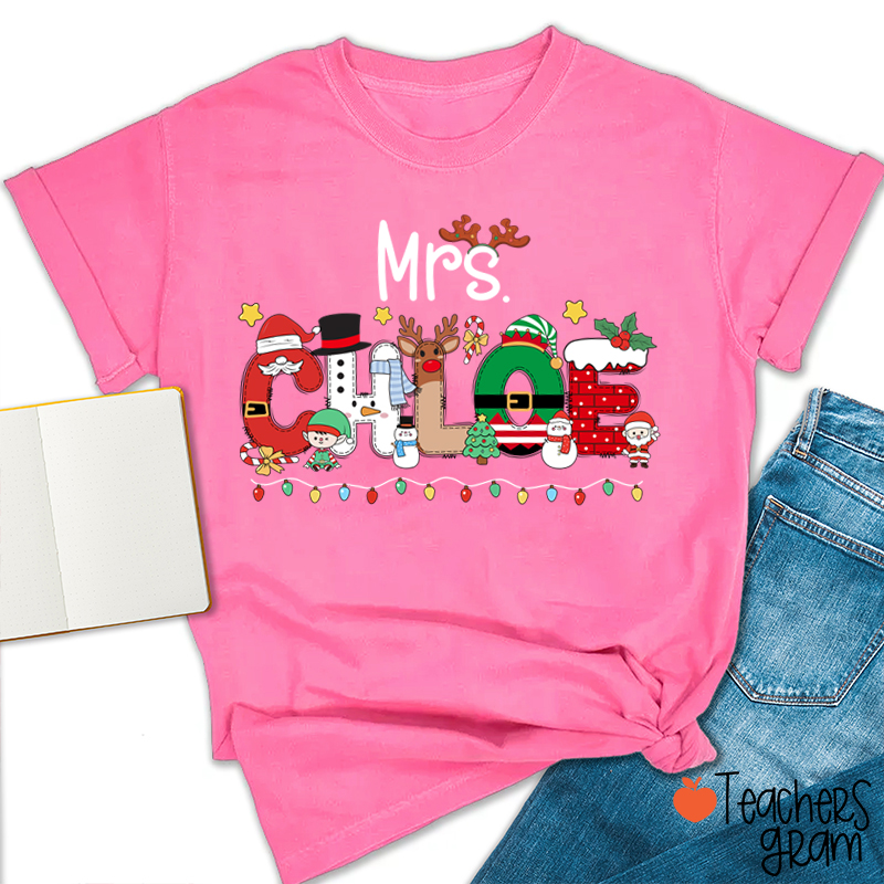 Personalized Name Christmas Lights Teacher T-Shirt