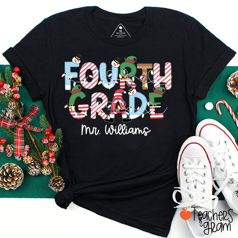 Personalized Grade And Name Christmas Teacher T-Shirt