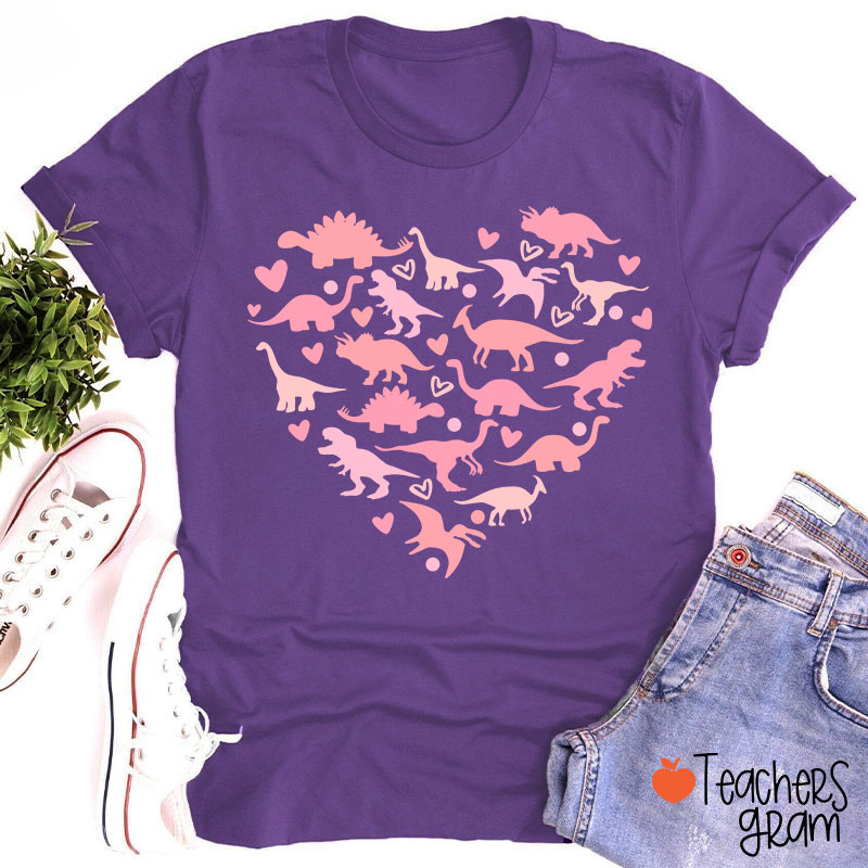 Cute Dinosaur Heart Teacher T-Shirt