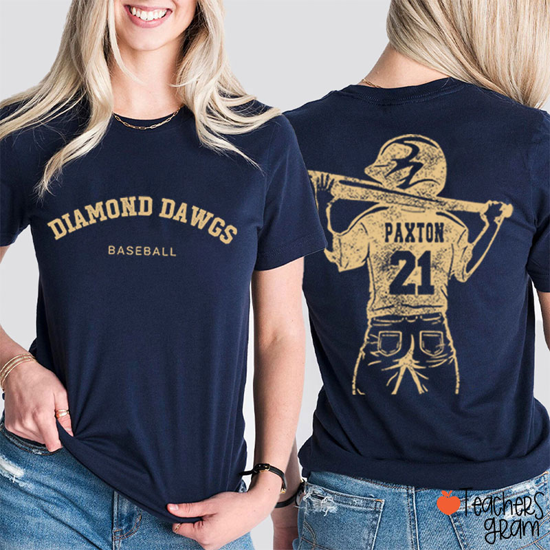 Personalized Baseball Mom Teacher Two Sided T-Shirt