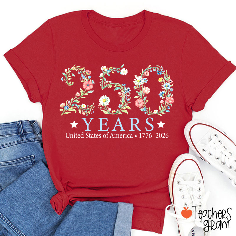 USA 250th Anniversary Floral Teacher T-Shirt