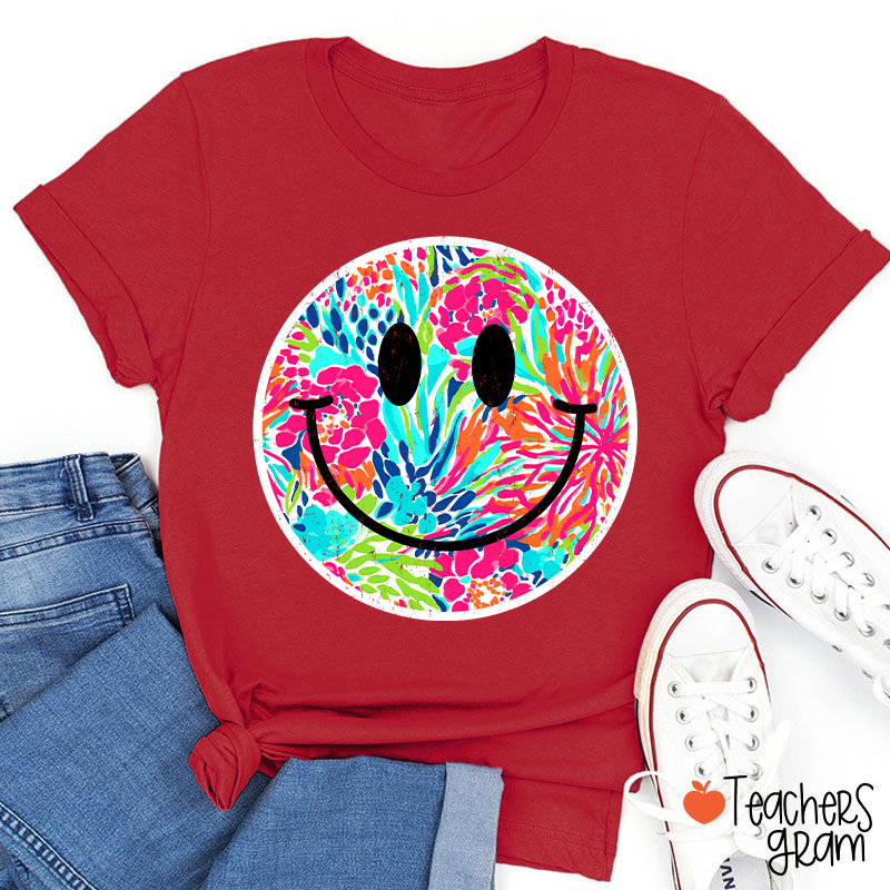 Smile Face Summer Floral Retro Beach Vibes Teacher T-Shirt