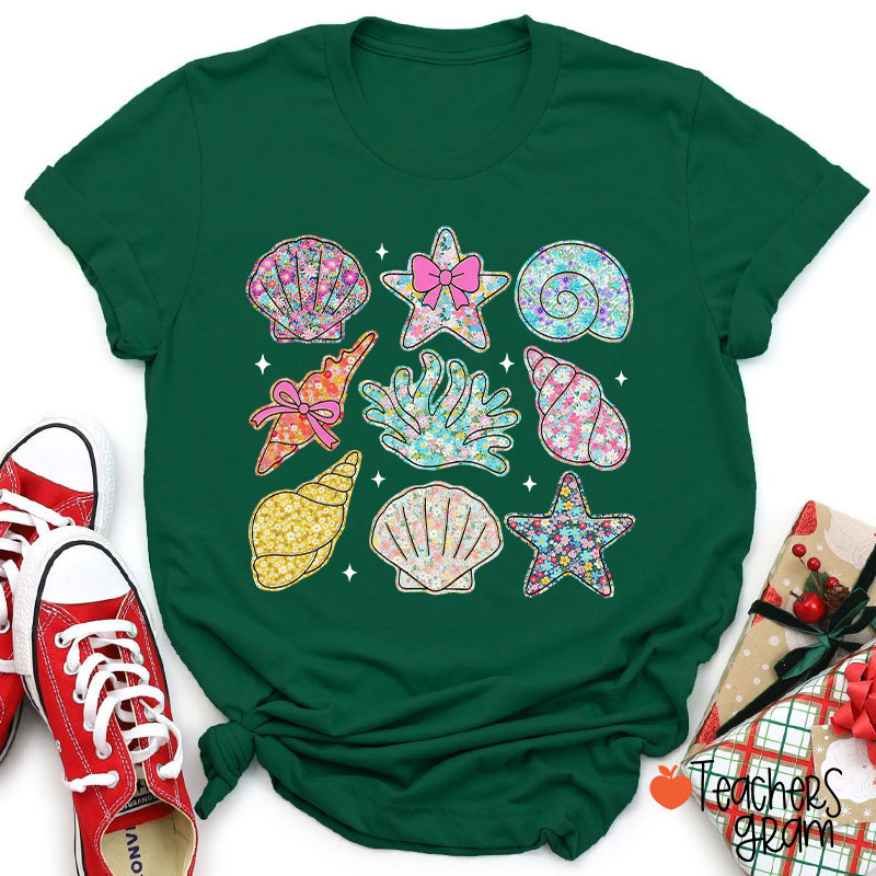 Wildflower Seashell Clam Summer Teacher T-Shirt
