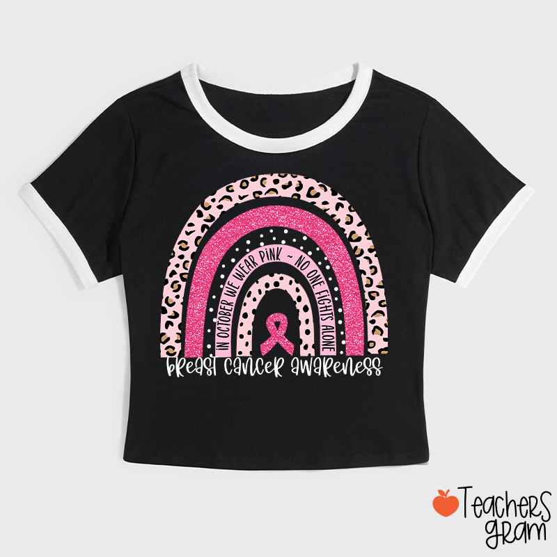 In October We Wear Pink Breast Cancer Awareness Teacher Ringer T-Shirt
