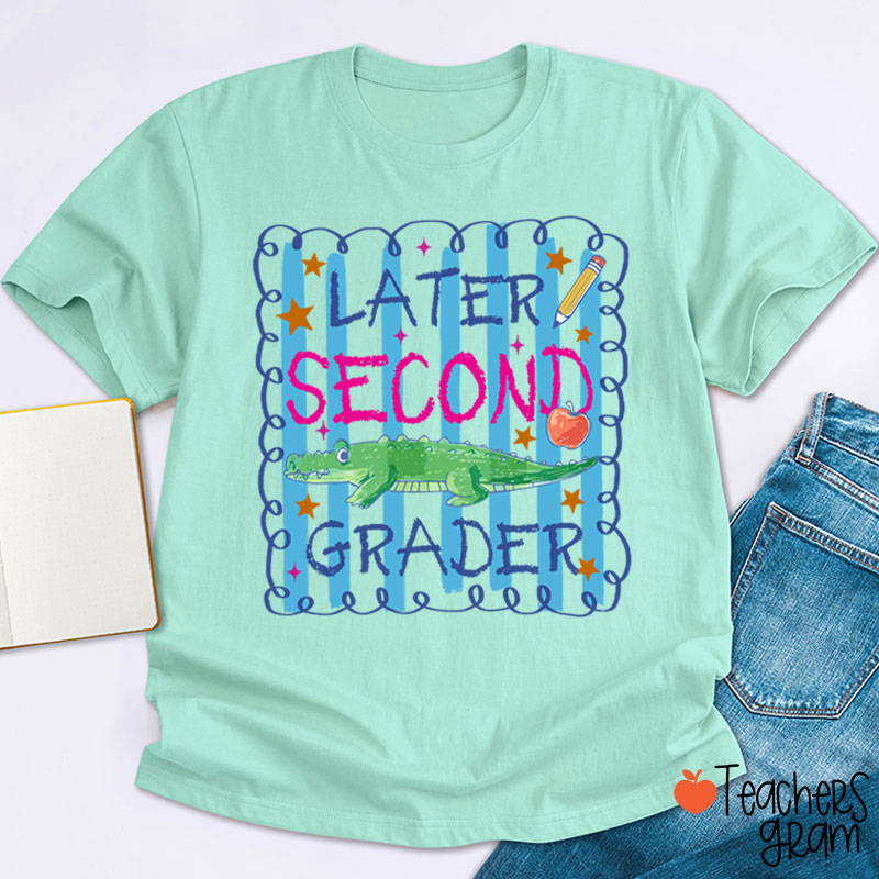 Personalized Grade Preppy Striped Later Teacher T-Shirt