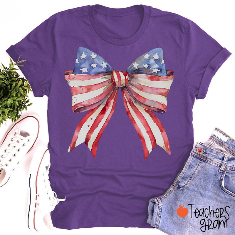 American Flag Bow Teacher T-Shirt