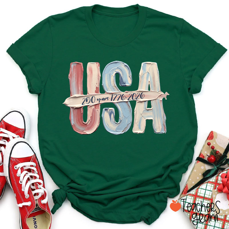 Watercolor USA 250 Years Teacher T-Shirt