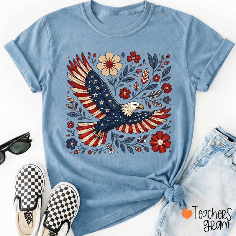 Patriotic Eagle Floral Teacher T-Shirt