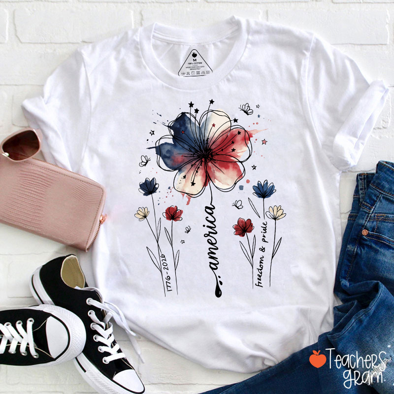 1776-2026 America Freedom And Pride Teacher T-Shirt