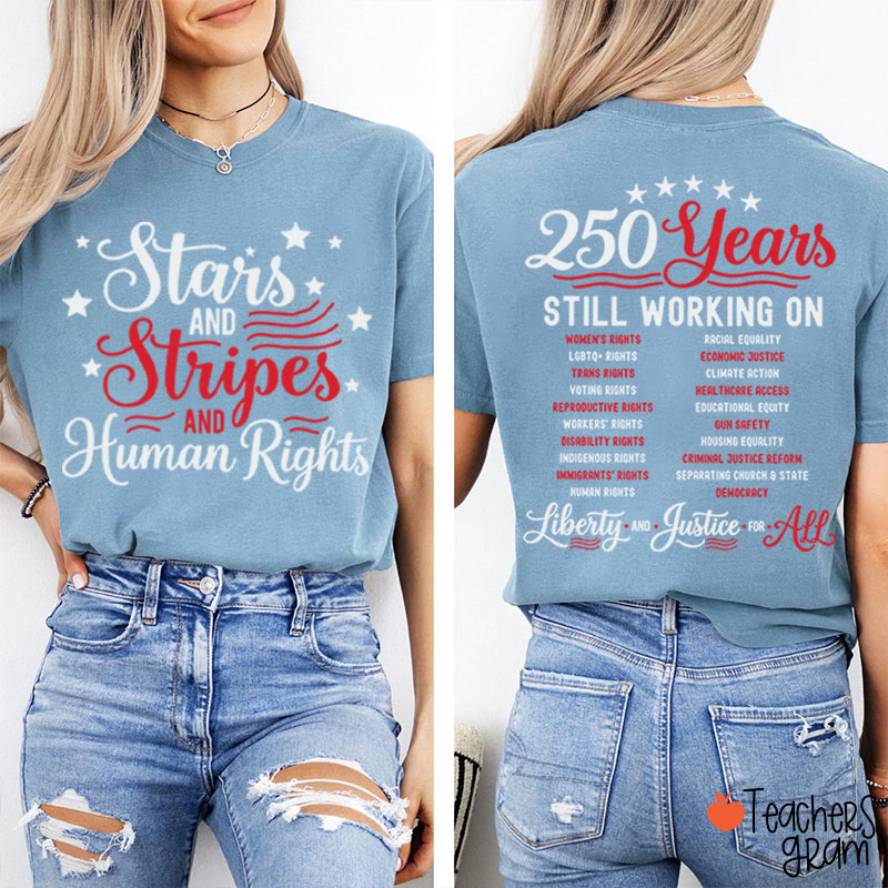Stars And Stripes And Human Rights Teacher Two Sided T-Shirt